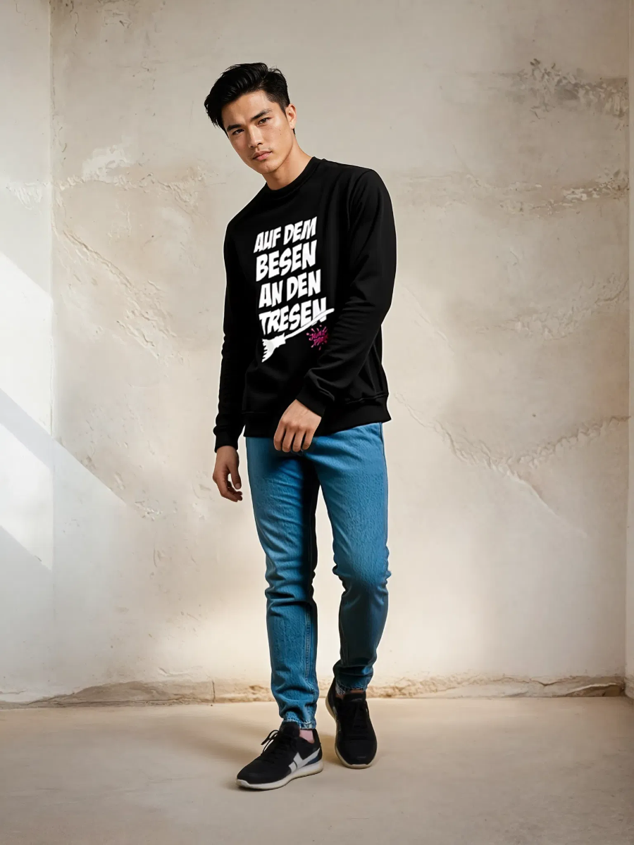 Sweat-Shirt "AUF DEM BESEN AN DEN TRESEN" schwarz