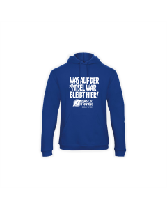 Kapuzen Sweat-Shirt "WAS AUF DER INSEL WAR BLEIBT HIER!" blau