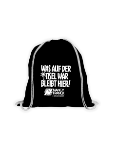 Stoffbeutel "WAS AUF DER INSEL WAR BLEIBT HIER!" schwarz