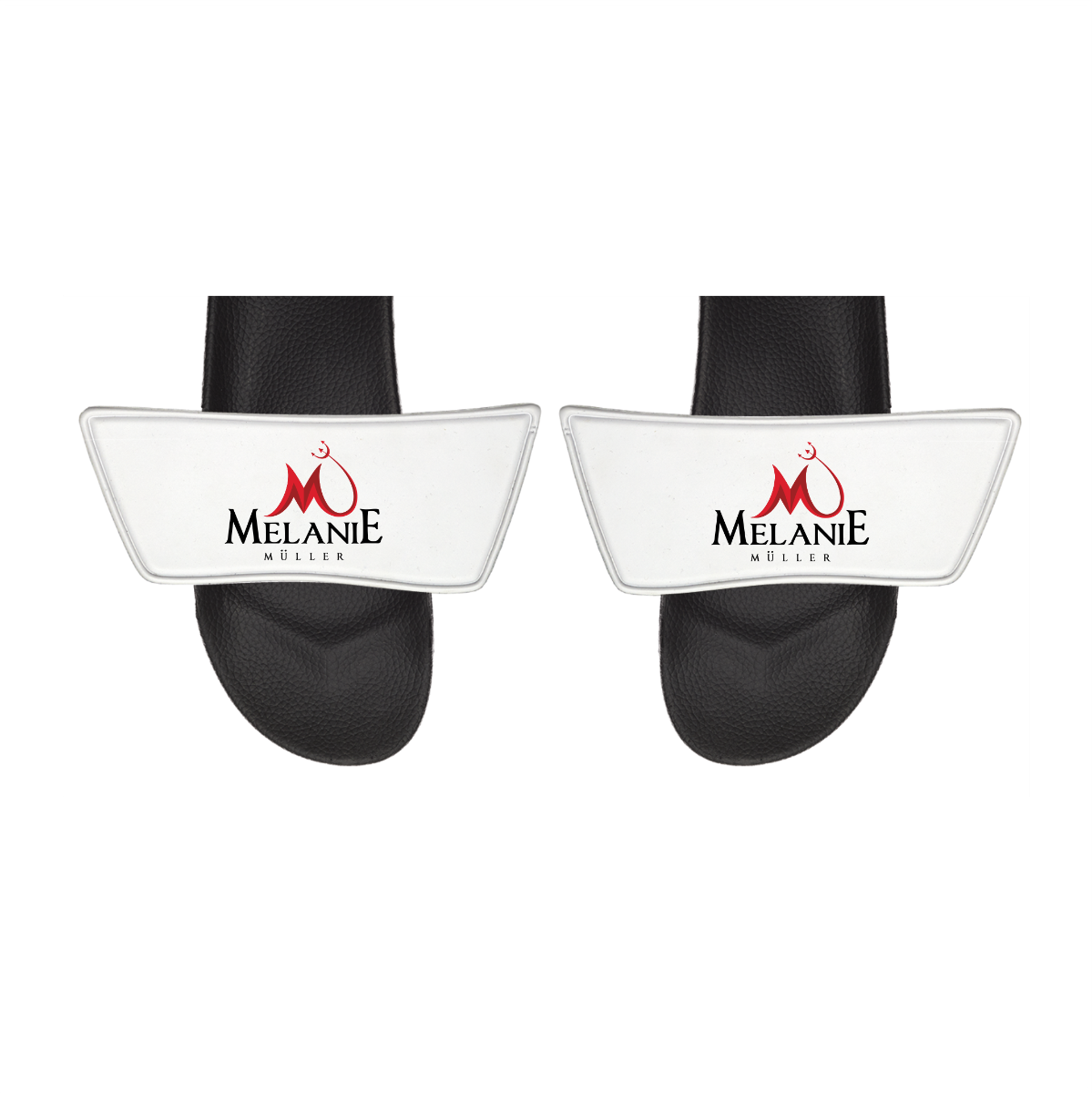Badelatschen "MELANIE MÜLLER Logo" weiß, schwarze Sohle
