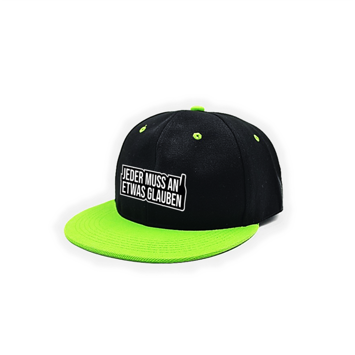 Cap "JEDER MUSS AN ETWAS GLAUBEN" schwarz, bestickt