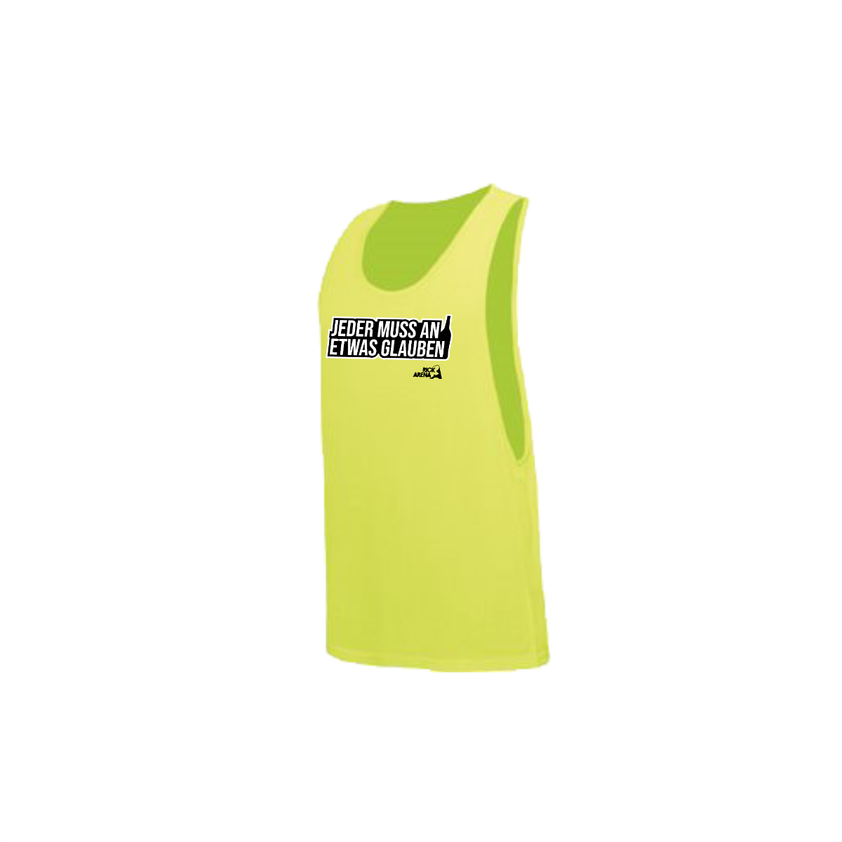 Tanktop "JEDER MUSS AN ETWAS GLAUBEN" neongelb